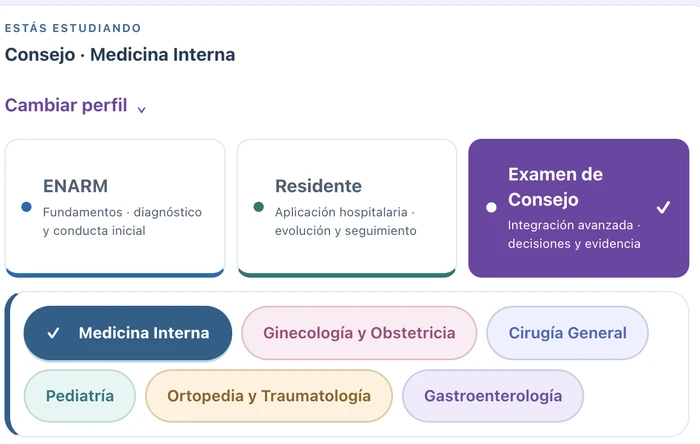 Selector de especialidades del modo Consejo